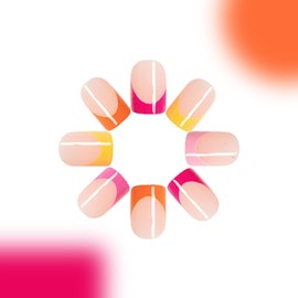 Square Press on Nails Short Fake Nails Colorful Flower Heart Design Glue on Nails Flowers Acrylic Nails Press ons Red Full Cover False Nails Glossy Artificial Stick on Nails Women Girls 24 Pcs