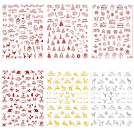 Adurself 12 Sheets Christmas Nail Art Decals Xmas 3D Nail Self-Adhesive Stickers Santa Claus Reindeer Snowflakes Snowmen for Women Girls Kids