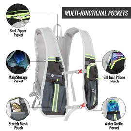 Nepfaivy Running Vest Hydration Backpack - Lightweight and Reflective Running Hydration Vest with Multi-pouches, Breathable and Adjustable Running Backpack for Outdoor Running Cycling Climbing