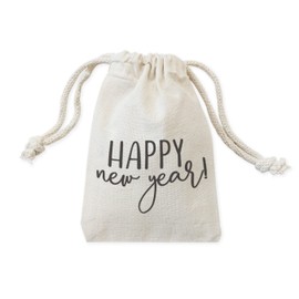 The Cotton & Canvas Co. Happy New Year! New Year Party Favor Bags, Cookie, Candy and Holiday Treat Bag and Drawstring Pouch, 6-Pack