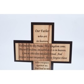 The Lord’s Prayer Wood Standing Table/Altar Cross (10 Inch English) - KJV Scripture Matthew 6:9-13, Engraving of 'Our Father Prayer' on Wooden Blocks
