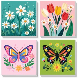 Bowetile 4 Pack Flowers Framed Paint by Numbers for Adults Children, Painting by Numbers Kit for Adults, Beginners Canvas Kits, DIY Acrylic Pigment Drawing Paintwork for Home Decor, 20x20 cm