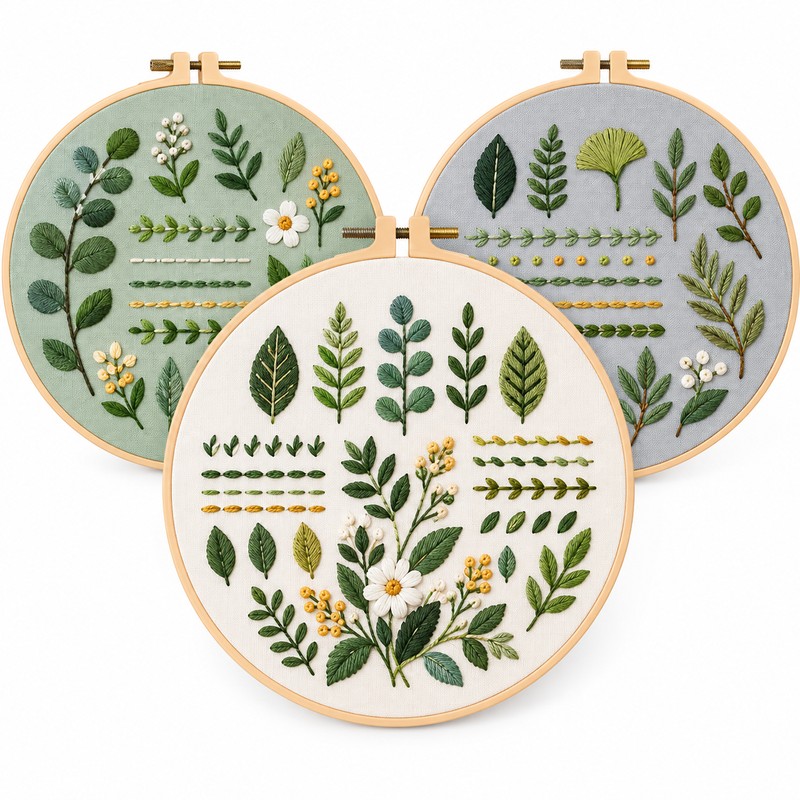 Embroidery Starter Kit for DIY Crafting – 3-Piece Cotton Leaf