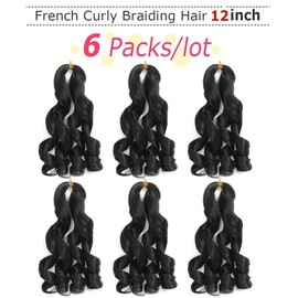WIPPORYA French Curly Braiding Hair 12 Inch 6 Packs Black Loose Wave Bouncy Crochet Hair Pre Stretched 50g/pack Yaki Curly Hair for Black Women Hair Extensions (12inch 1B(pack of 6))