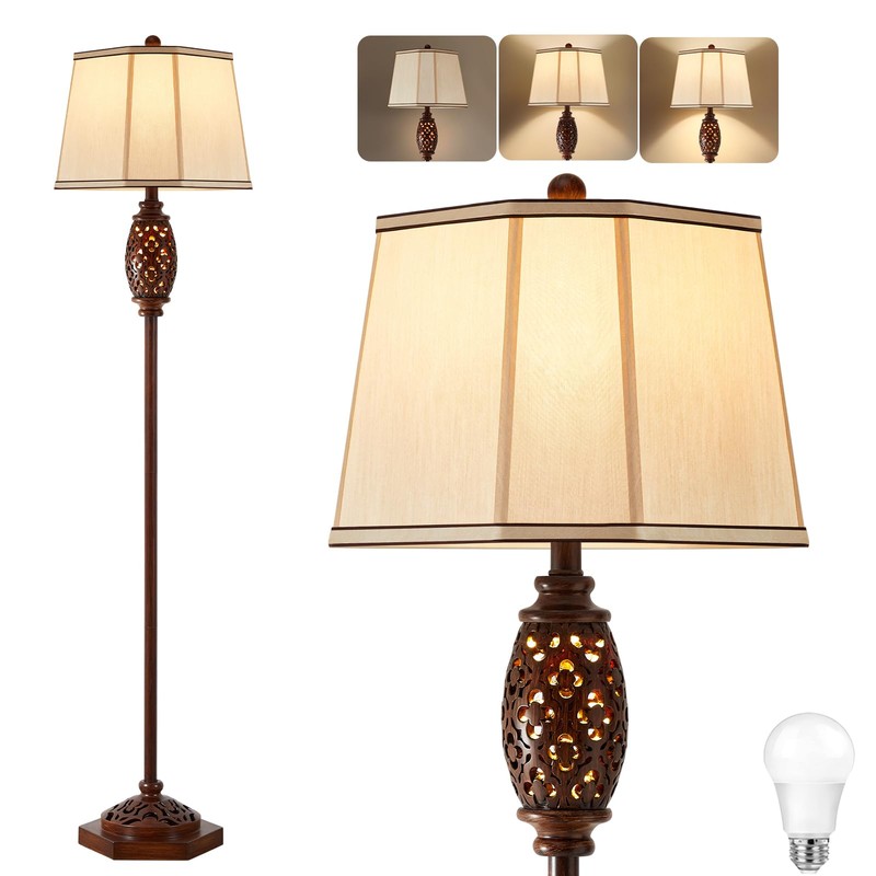 Luvkczc Vintage Floor Lamp - Brown Carved Resin with Hollow