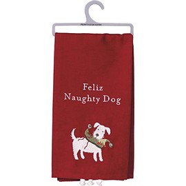 Primitives by Kathy Feliz Naughty Dog Dish Towel, Red