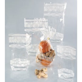 folia 286 - Zellglasbeutel mit weißem Spitzendruck, ca. 14,5 x 23,5 cm, 10 Stück - zum individuellen Verpacken von Keksen, Süßigkeiten und vielem mehr