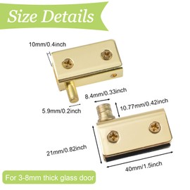 UFURMATE 4 Pcs Swivel Hinge Frameless Glass Door Gold Swivel Hinges Glass Cabinet Door Clips with Pin Adjustable Clamp Hinge Replacement Kit for 3-8mm Free-Swing Glass Door