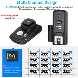 GODOX CT-16 Radio Transmisor Inalámbrico Kit Receptor de Disparo de Flash inalámbrico Compatible con Canon Nikon Pentax DSLR Camera (1 Disparador + 2 Receptores)