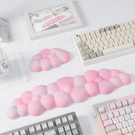 Cloud Wrist Rest Keyboard, 2 Pack Pink Cloud Keyboard Wrist Rest Cute, Soft and Breathable Memory Foam Keyboard Wrist Rest Set for Office, Gaming, Computer(Pink Gradient)