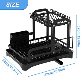 Romorgniz Large Self-Draining Dish Racks for Kitchen Counter，2 Tier Dishes Drying Rack with Cup Storage and Chopping Board Stand,Dish Racks for Categorized Storage of Multiple Types of Kitchenware