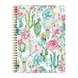 Spiral Journal Notebook for Women,A5 College Ruled Notebooks 6"x 8.4", 120 Pages (60 Sheets) Lined Journal with Premium Thick Paper,Perfect for School Office Home(Watercolor Cactus Floral)