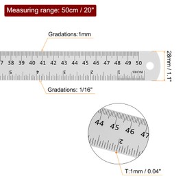 HARFINGTON Stainless Steel Ruler 20 Inch 50cm Metric English Ruler with Conversion Table Small Metal Ruler Set Straight Edge Millimeter Ruler Measurements Tools for Measuring Drawing