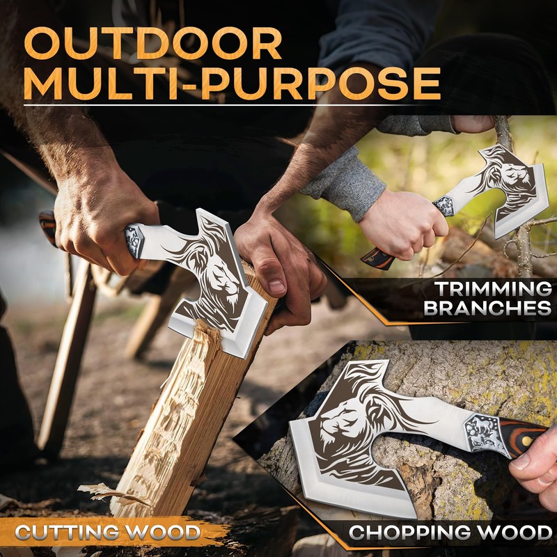 TIVOLI Camping Axe, Lion - Patterned Survival Hatchet with Nylon