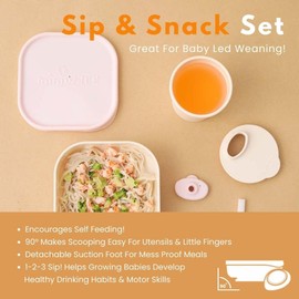 Miniware Sip & Snack Set with Snack Bowl, 1-2-3 Sip Drinking Cup, and Suction Foot for Baby Toddler - Promotes Self Feeding | Dishwasher Safe (Toffee)