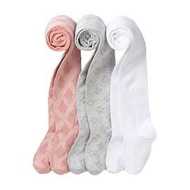artie Girls and Baby Tights, 3 Pack, Grey, White, Pink, Navy, Patterned, School Kids Tights, Cotton Rich Material, 3-12 Years (white-pink-grey, 6-12 months)