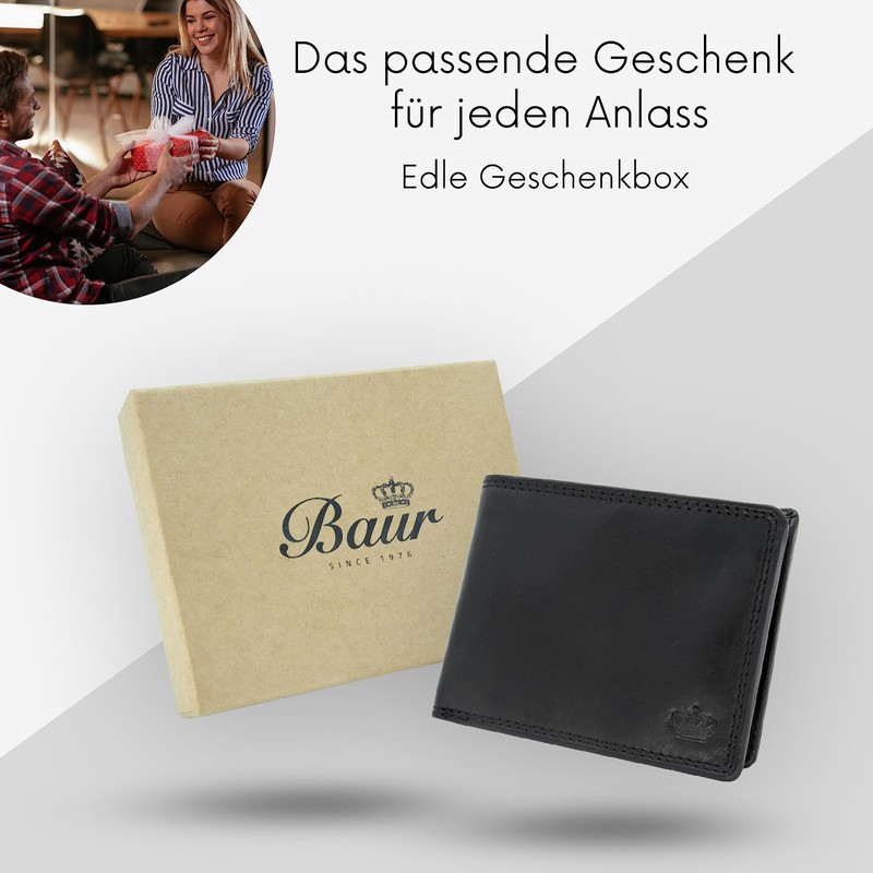 Baur Men's Genuine Leather Wallet with RFID Protection, Landscape Format,