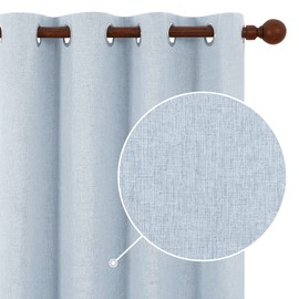 Deconovo 100% Blackout Curtains 84 Inch Length, Light Blue, 52" W x 84" L, 1 Pair, Faux Linen Grommet Total Blackout Curtain, Thermal Insulated Room Darkening Drapes for Living Room