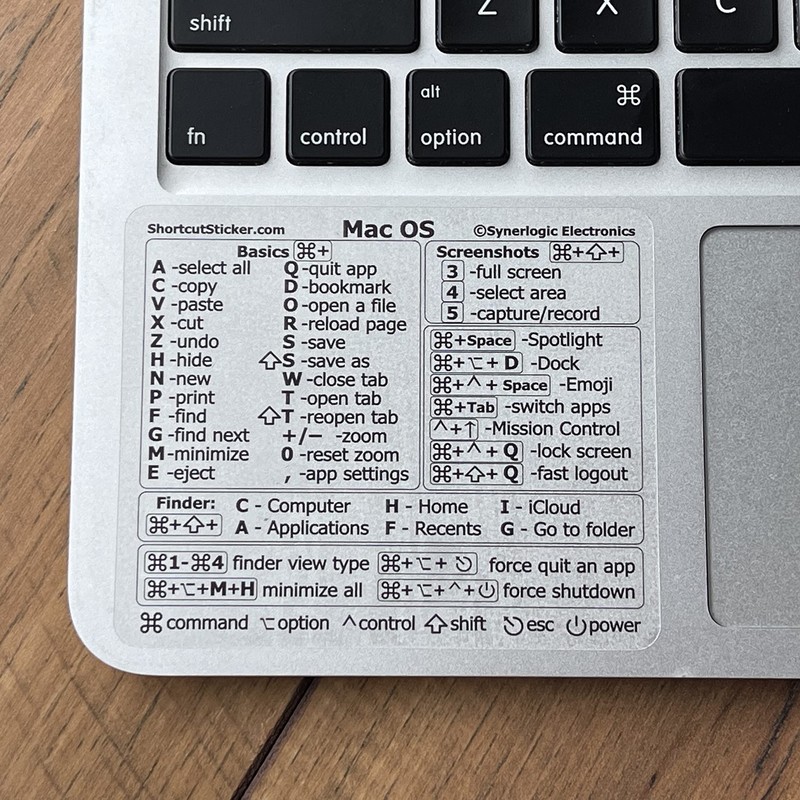 Synerlogic (Universal) Mac OS Reference Keyboard Shortcut Sticker, No-Residue Transparent