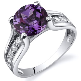 PEORA Simulated Alexandrite Cathedral Ring in Sterling Silver, Round Shape, 8mm, 2.75 Carat total, Comfort Fit, Size 6, Color Change Alexandrite Jewelry, June Birthstone, w/Jewelry Box