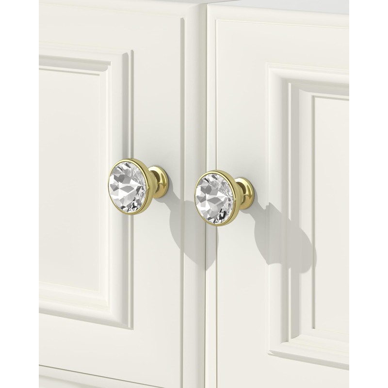 FURNIWARE Pack of 10 Furniture Knobs, Crystal, Cupboard Knobs, Gold,