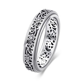 HUKKUN Fidget Ring Sterling Silver Daisy Flower Spinner Ring Daisy Fidget Jewellery Gifts for Women Daughter Girls