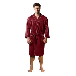 Lagtew Mens Kimono Robe Lightweight Soft Bathrobe Sleepwear Loungewear with Pockets, Burgundy, XX-Large
