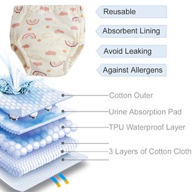 Orinery Unisex Training Underwear Cotton Toddler Boys Underpants Potty Training Panties Waterproof Girls Pee Panties 6-Pack (MS596-C, 3-4T)