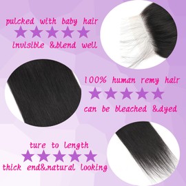 Brazilian HD Lace Closure 8 Inch Straight 4x4 Human Hair Closure Black Middle Part 100% Human Hair 4x4 Lace Closure With Baby Hair (8 Inch, 4x4 Black)