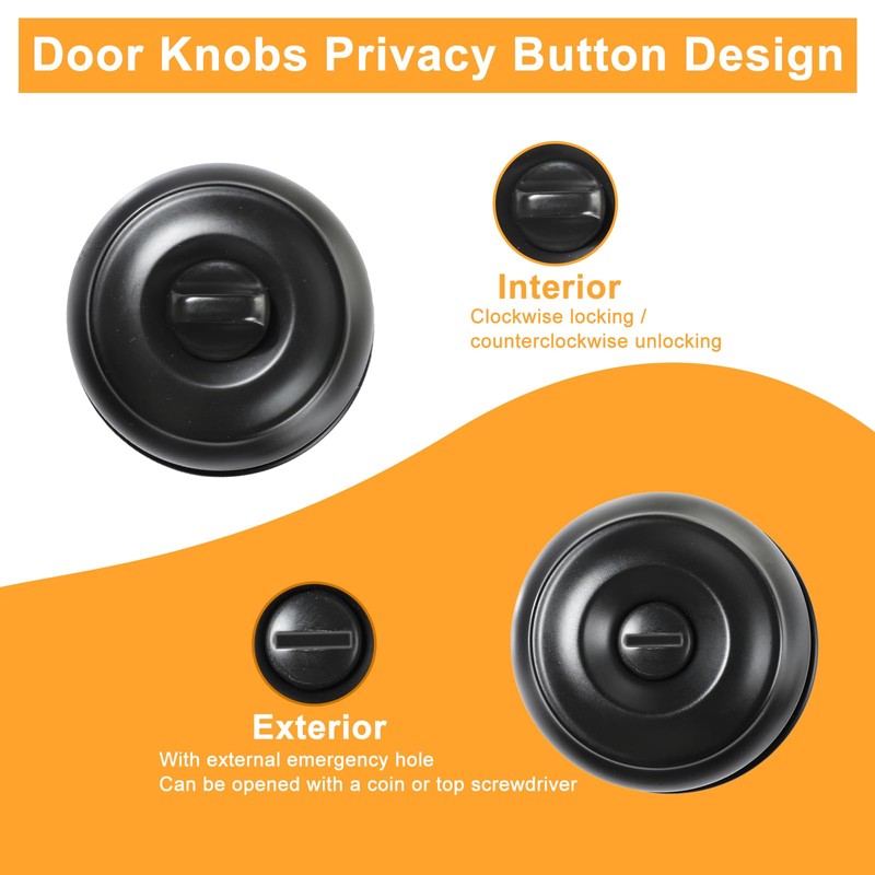 KAMOTA Privacy Door Knobs, 5 Pack Matte Black Heavy-Duty Door