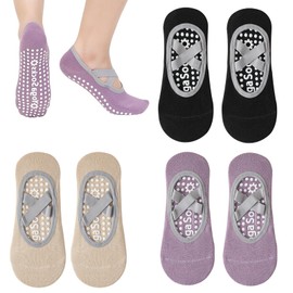 DDUP 3 Pairs Non-Slip Yoga Socks, Yoga Socks for Women Non-Slip Grips & Straps, Ideal for Pilates, Fitness, Ideal for Pilates, Fitness, Ballet, Home Workout