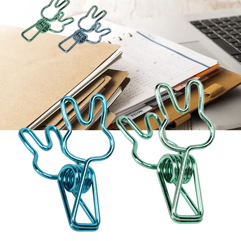 100 Pcs Cute Binder Clips Multipurpose Cartoon Rabbit Shape Blue