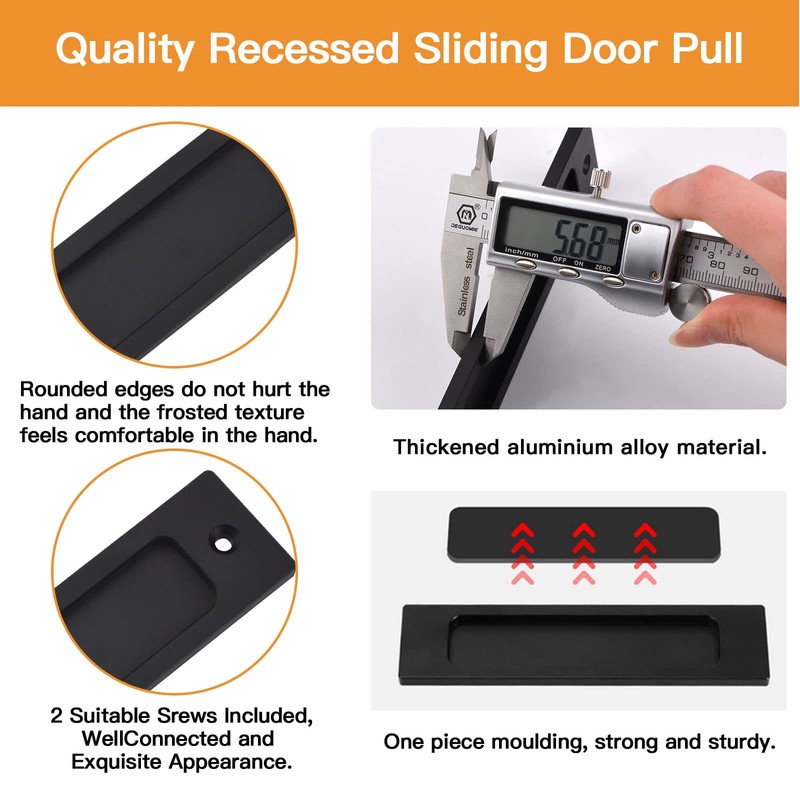 MOROBOR Rectangular Recessed Sliding Door Pull, 2 Pieces, Matte Black,