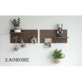 XAOHOME Wooden Pegboard, Sturdy Peg Board for WallsModular Grid Organizer, DlY Storage and Display Panels withShelves and Brass Hooks(Wainut Color)