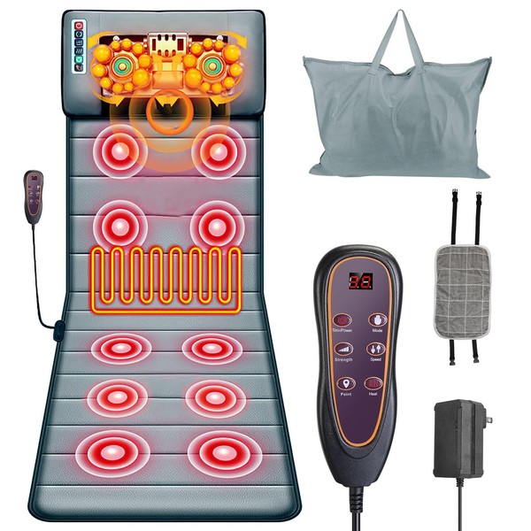 KOCASO Full Body Electric Massage Mat,Heat Vibration Massage Pad Cushion