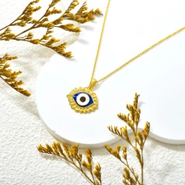 SLIACETE Evil Eye Sunflower Necklace 925 Sterling Silver Protection Necklace Evil Eye Jewelry Gift Greek Amulet Gift Lucky Necklace for Women 14K Gold Plating