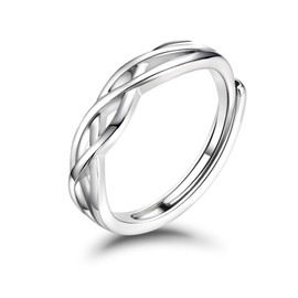 Desnuage Silver Cutout Adjustable Ring with Twisted Heart Knot Minimalist Unisex Ring for Everyday Wear Elegant Jewelry Gift for Men and Women Dainty Stackable Fashion Ring