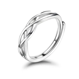 Desnuage Silver Cutout Adjustable Ring with Twisted Heart Knot Minimalist Unisex Ring for Everyday Wear Elegant Jewelry Gift for Men and Women Dainty Stackable Fashion Ring