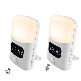 LUXON Bathroom Clock with Motion Sensor,Night Light Clock,Motion Activated Plug Into Wall 4000K Warm White,Dusk to Dawn Sensor for Bedroom,Hallway,Kitchen,Stair,Washroom 2 Pack