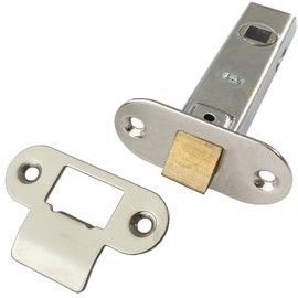 76mm Contract Standard Tubular Latch - Rounded Strike/Forend - Nickel Plated | Standard Interior Door Latch - Forends, Strike Plate, Dust box and Screws Included