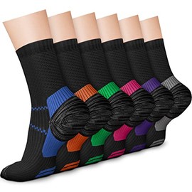 CHARMKING 6 Pairs Crew Compression Socks for Women & Men Circulation 15-20 mmHg is Best Athletic for Running, Flight Travel, Support, Cycling, Pregnant - Boost Performance (L/XL, Black Multicolor)