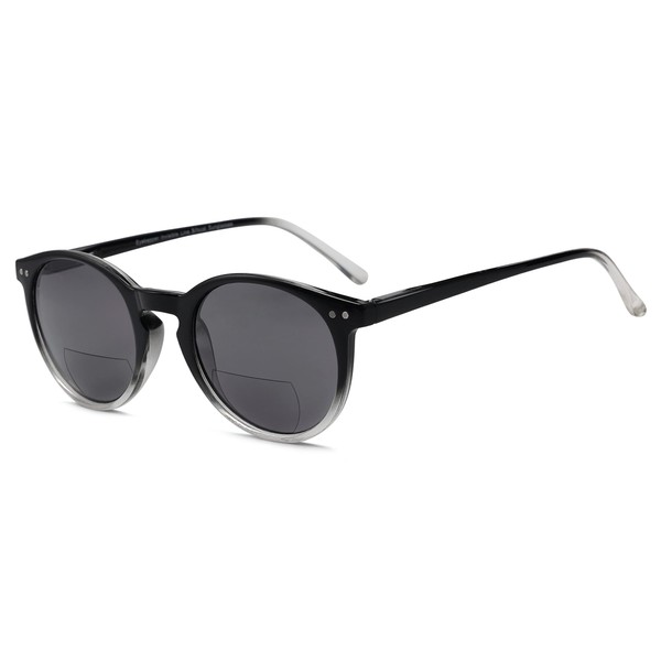 Eyekepper - anteojos de sol bifocales redondas con bisagras de resorte, transparente, negro (Black-Clear), +2.50