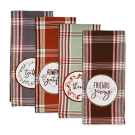 DII Thanksgiving Fall Kitchen Towels Collection Decorative Embellished Dish Towel Set, 18x28, Cozy Picnic Plaid, 4 Count