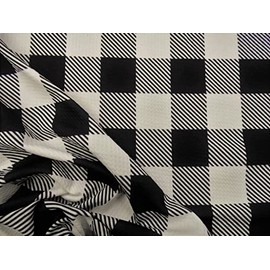 Bullet Printed Liverpool Textured Fabric Stretch Buffalo Plaid Black White R26