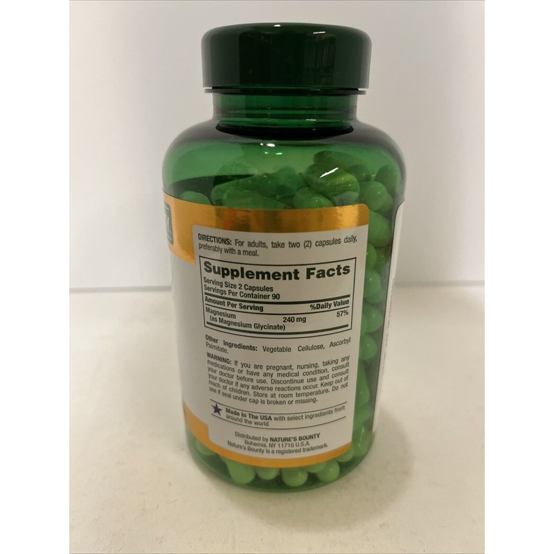 Nature's Bounty Magnesium Glycinate Capsules, 240 mg (180 ct.) Exp