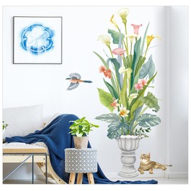 WAFT YEARN Removable Tropic Green Plants Leaves Bird Cat Flower Banana Leaf Wall Decal Wall Stickers for Nursery School Classroom Bedroom Bathroom Boys Girls Room Playroom Office 24.4 inch 45.2 inch