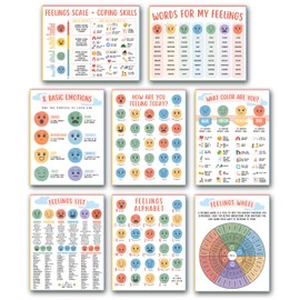 AUNMER Feelings Chart & Emotions Chart – Classroom Posters for Calm Corner, Mental Health & Behaviour Chart, Calming Corner Posters, Special Education Classroom Decor & Calm Down Supplies