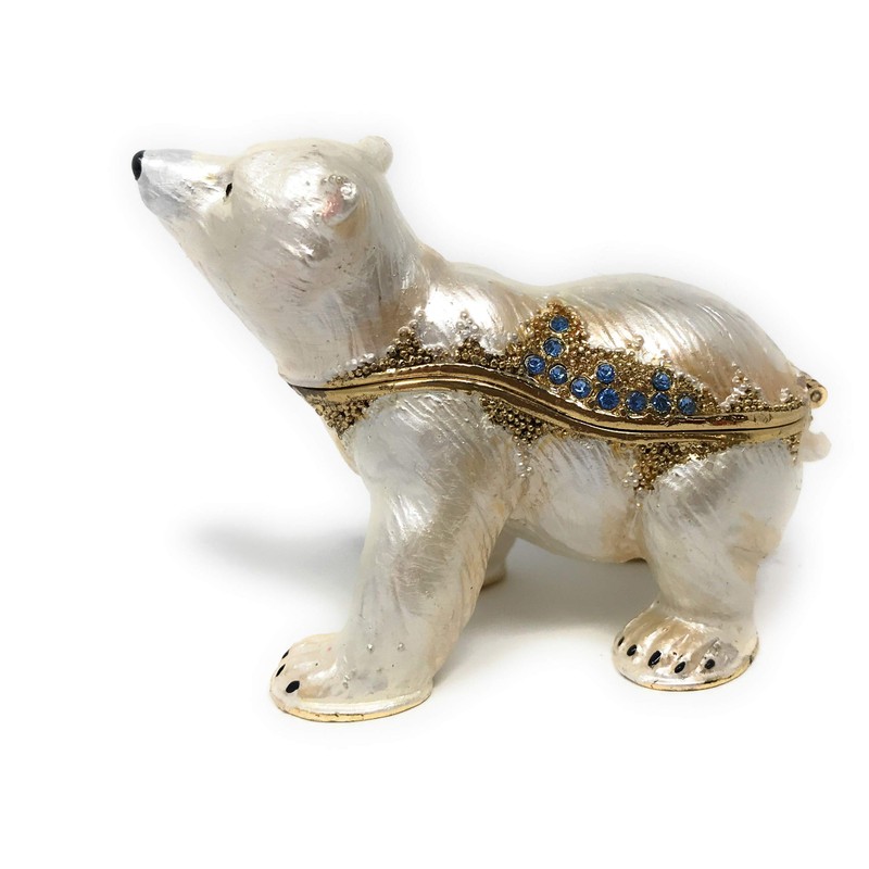 Kubla Crafts Enameled Polar Bear Cub Trinket Box, Accented with
