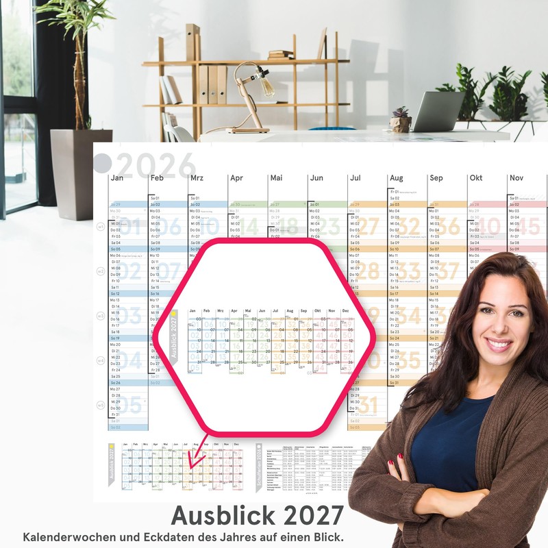 weekview XL Year Planner Colour 2026 Wall Calendar with Weekly