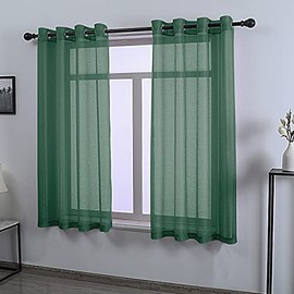 DONREN 2 Paneles de Cortina de Gasa Semitransparente texturizados para Ventanas pequeñas y Cortas, Cortinas de Lujo con Ojales Superiores Suaves (52 cm de Ancho x 45 de Largo, Verde Oscuro)